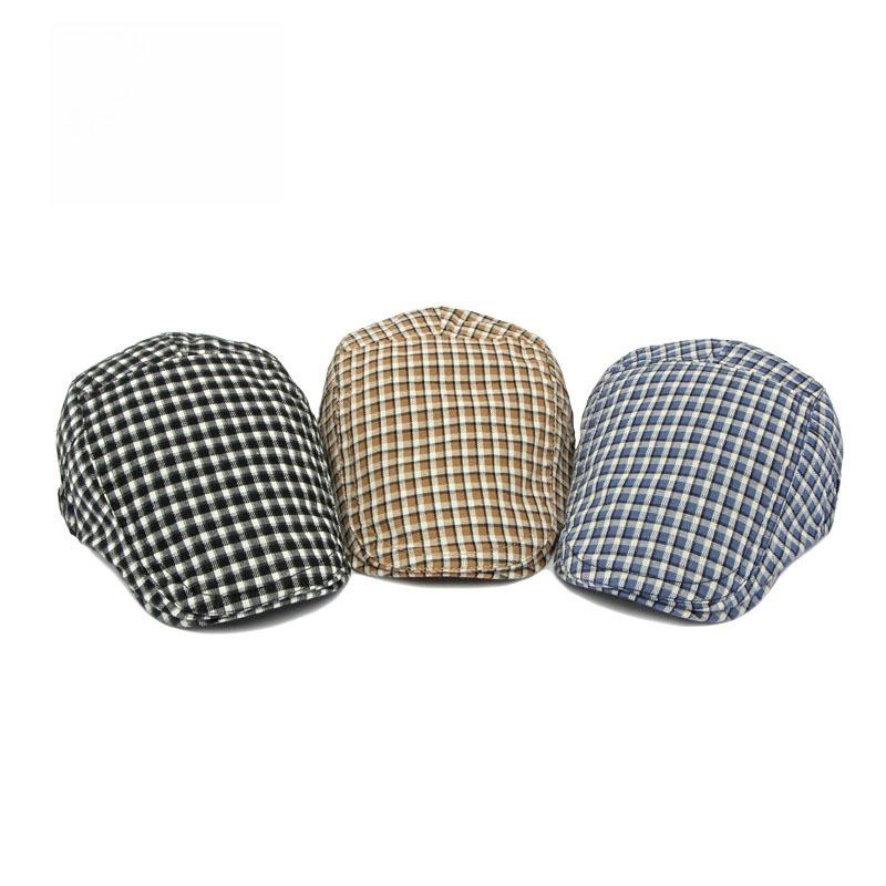 Unisex Plaid Flat Cap Japanese Retro Lightweight Breathable Ivy Cap British Style Gatsby Cabbie Hat Spring Summer Adjustable