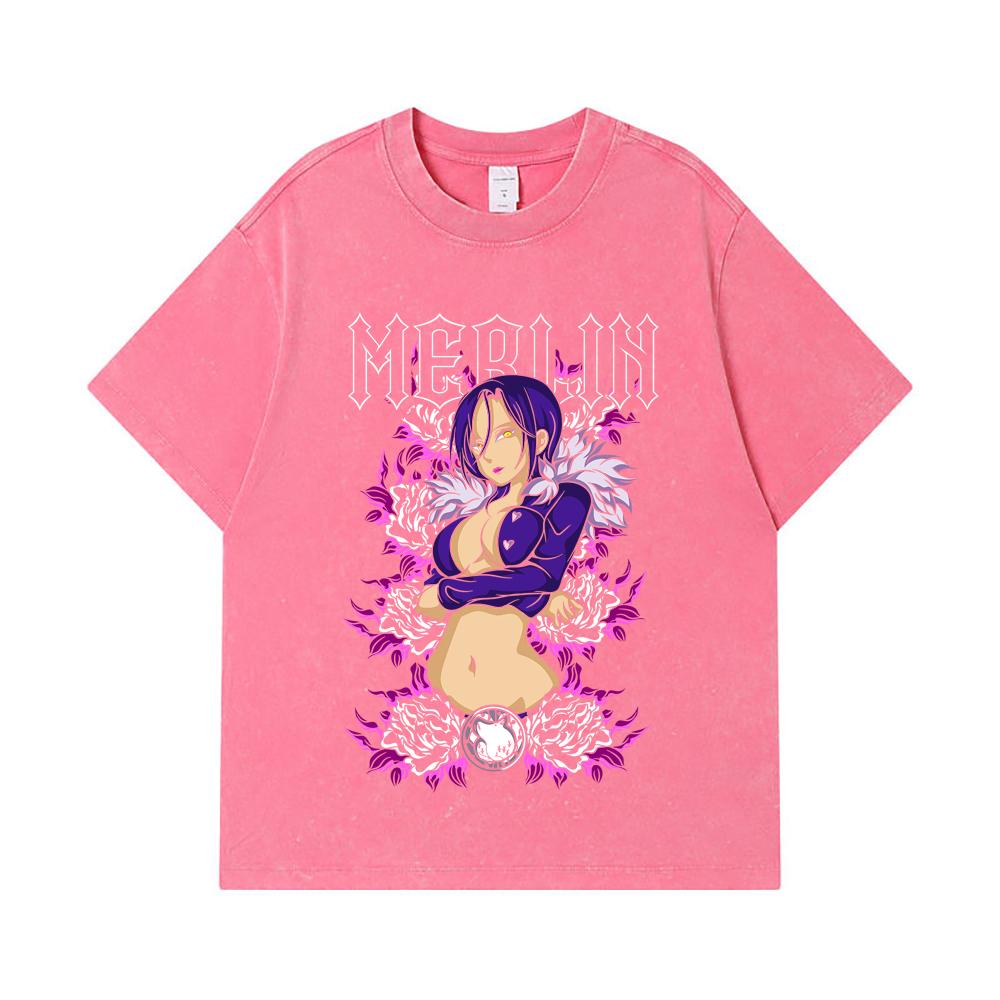 275 GSM Washed T-shirts 100% Cotton Seven Deadly Sins V8 Merlin Print Unisex Heavy Cotton T Shirt