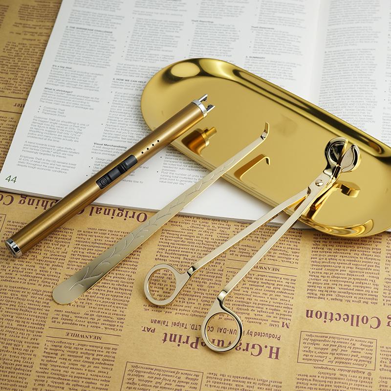 Aroma Candle Tool Kit: Wick Trimmer, Snuffer, Extinguishing Hook, and Tray.