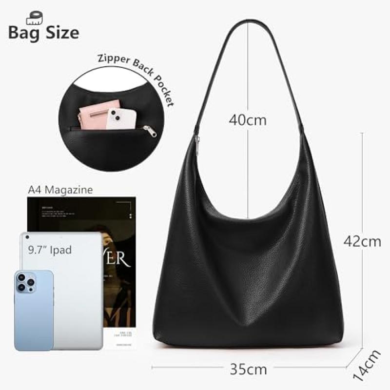 KALIDI Women's Handbag Shoulder Bag PU Leather Tote Bag Vintage Hobo Bag with Zipper Large Capacity for Work School Casual Daily