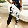 Summer Ladies Color-blocking Printed Sweatpants Loose Fit Drawstring Joggers Elastic Cuff Daily Casual Pants
