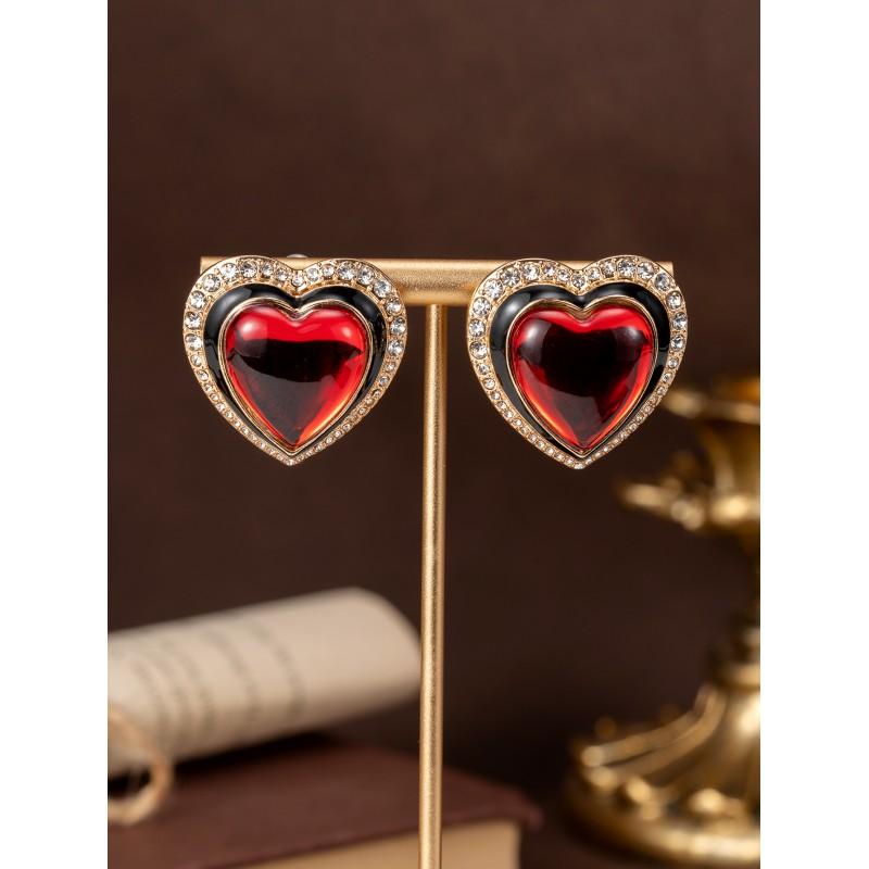 Vintage Inlaid Enamel Heart-shaped Earrings With Versatile Temperament Personalized