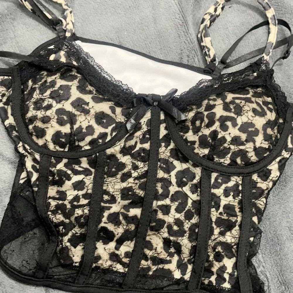 Lace Leopard Mesh Corset Transparent Slim Crop Tops Spicy Girl Style Leopard Camisole  Ladies