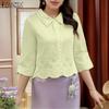 ZANZEA Women Casual Turn Down Collar 3/4 Sleeve Loose Crochet Blouse