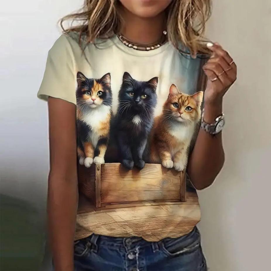 Cute Women's T Shirt Animal 3d Print Casual Short Sleeve Funny T Shirts Fashion Streetwear O-Neck Female Oversized Clothing Shirt