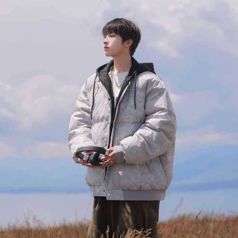 American fake two-piece hooded cotton-padded jacket for men's winter thickened warm cotton-padded jacket and cold-proof jacket for teenagers