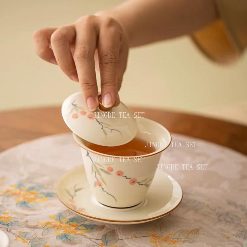 150ML wood gray ceramic underglaze color covered bowl hand-painted persimmon kung fu tea set gaiwan tea set