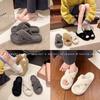 Women’s Cross Band Fur Slippers Indoor Furry Fuzzy Open Toe Shoes Warm Slides Double Straps Slipper Soft Sole Non Slip