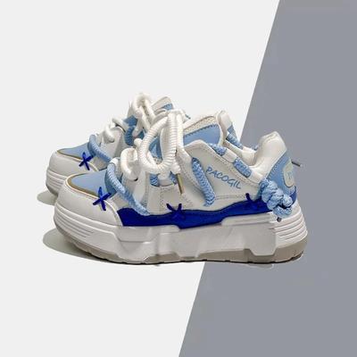 Urocze Sneakersy Harajuku Damskie Buty do Biegania Nowe Niebieskie Sneakersy na Grubej Platformie Studenci Outdoorowe Casualowe Różowe Wulkanizowane Buty 42