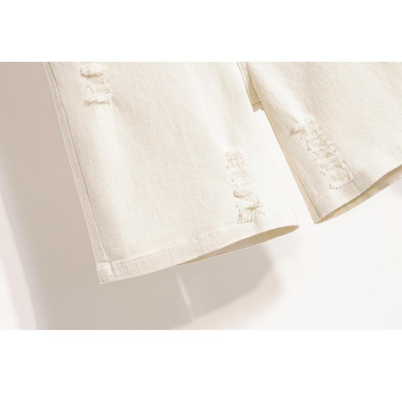 DIMANAF Übergröße Damen Shorts Hosen Sommer Locker Kurze Jeans Basic Hohe Taille Lochhosen Elastischer Bund Maxi