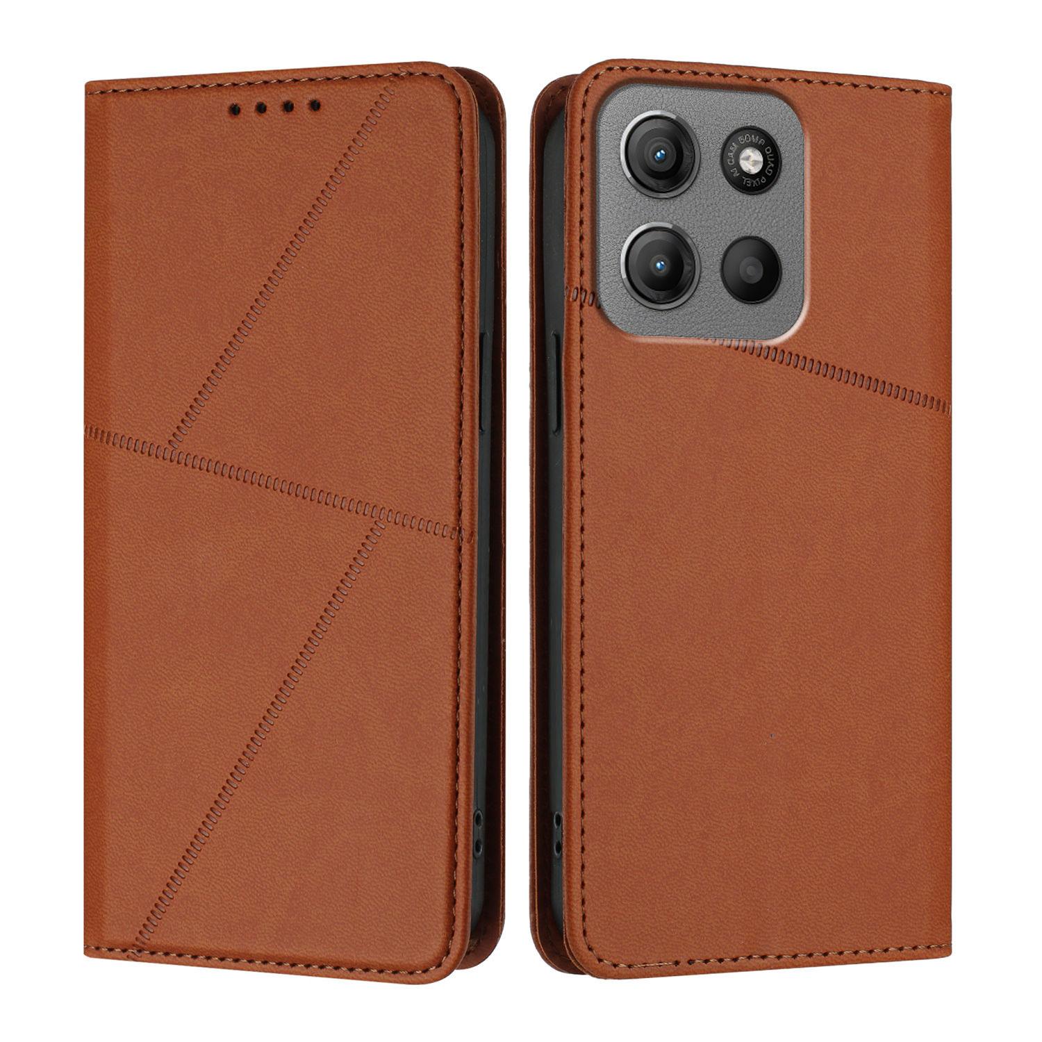 

For Motorola Moto G15 4G Wallet Case Magnetic Closure Leather Flip Phone Cover with Stand Coffee