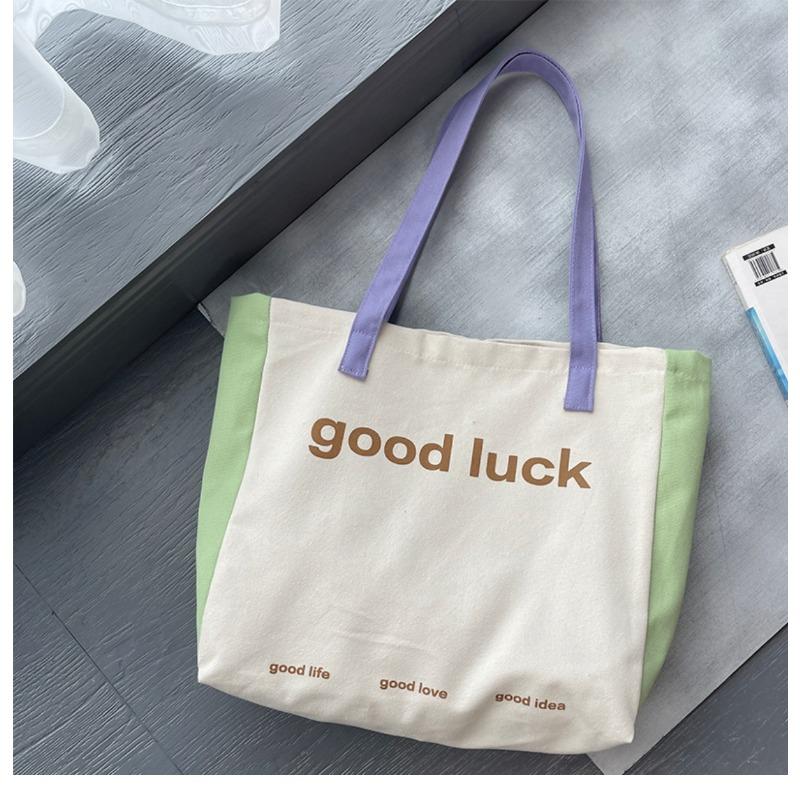 Canvas Bag Female Single Shoulder Patchwork Colorful Macaron Summer Light and Breathable Large Capacity Shoulder Tote Bag