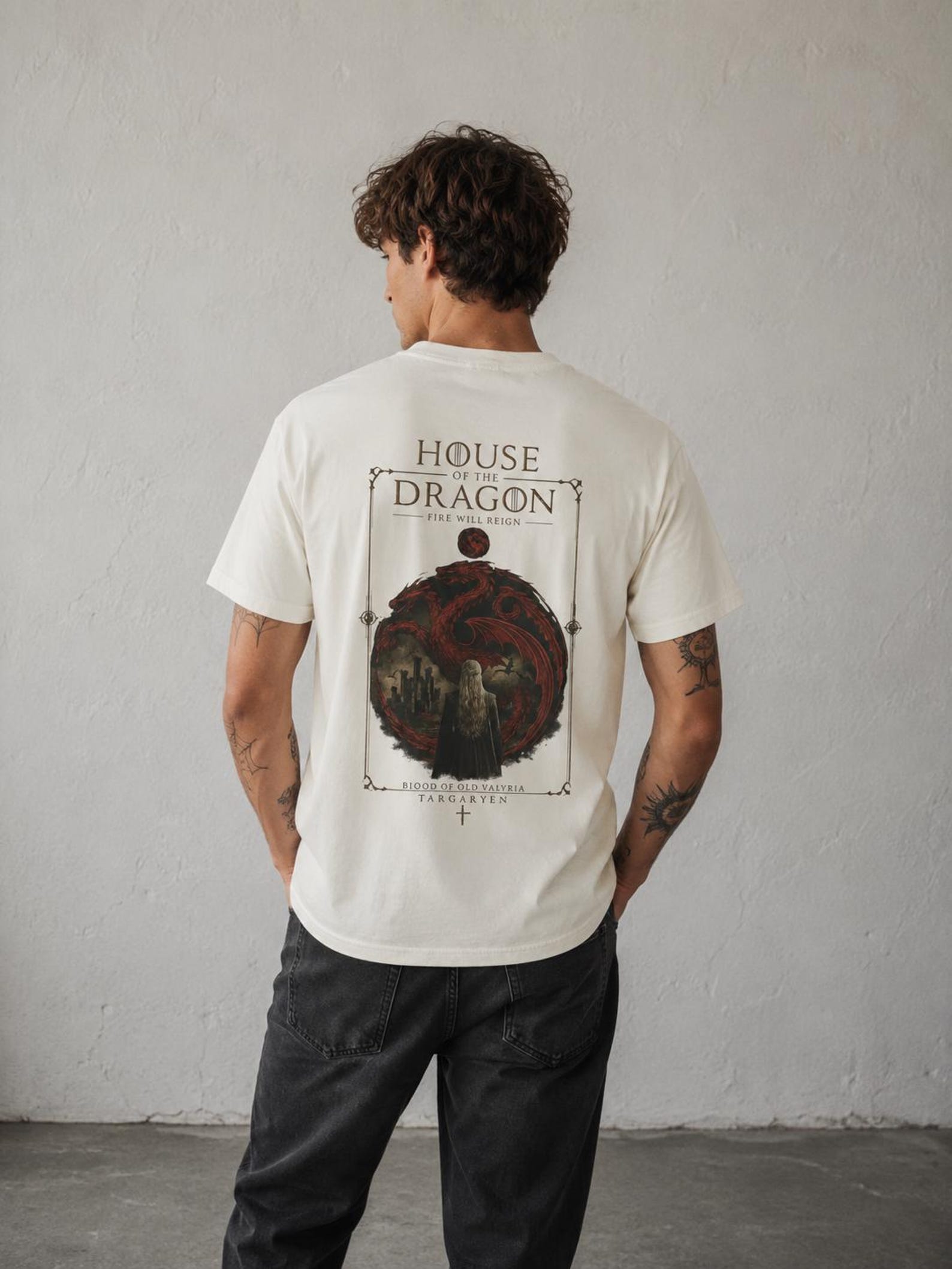 House of the Dragon T-Shirt | Mistic Dragon Back Print, Fire Will Reign M