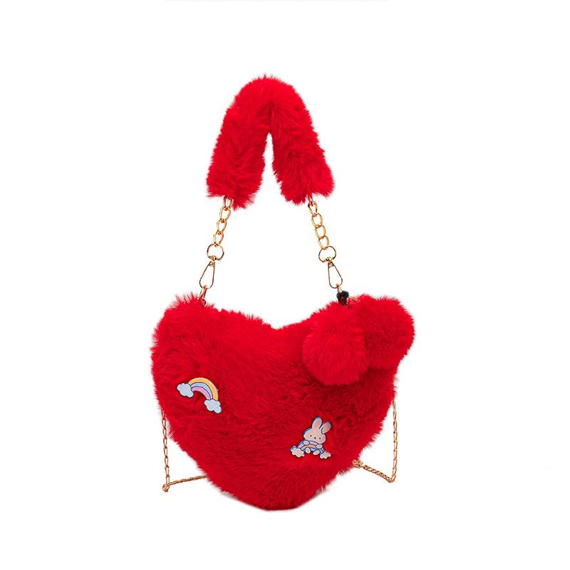 2025 Autumn and Winter New Small Bag Fashionable Versatile Love Wool Bag Plush Shoulder Messenger Bag