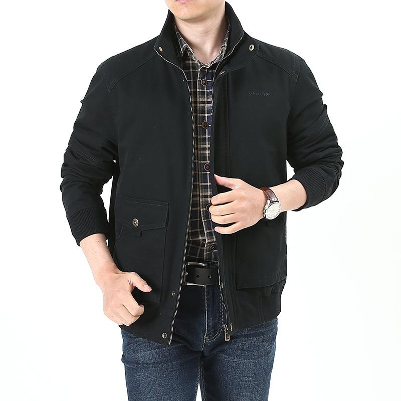 

Мужские весенние и осенние повседневные куртки с воротником-стойкой и множеством карманов, тонкие топы для пап XXXL