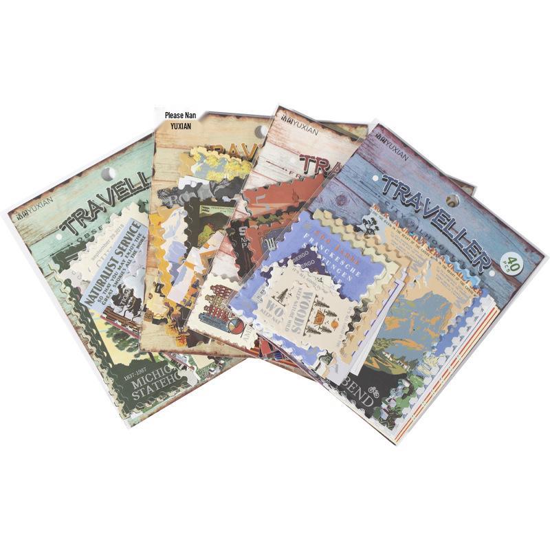 Yu Xian Traveler's American Stamp Stickers: 40 Sheets, 4 Styles, Hot Stamping Perfect for Collage