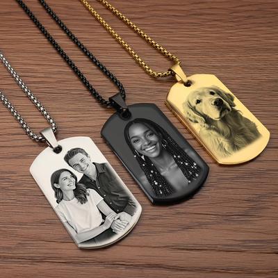 Personalisierter Custom Foto und Nachricht Halskettenanhänger Schlüsselanhänger Hundemarke, Gravierte Halskette mit Foto Weihnachtsgeschenke