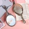 Vintage European Handheld Makeup Mirror Luxury Embossed Flower Hand Mirror Portable Cosmetic Mirror Vanity Tools for Women Gift