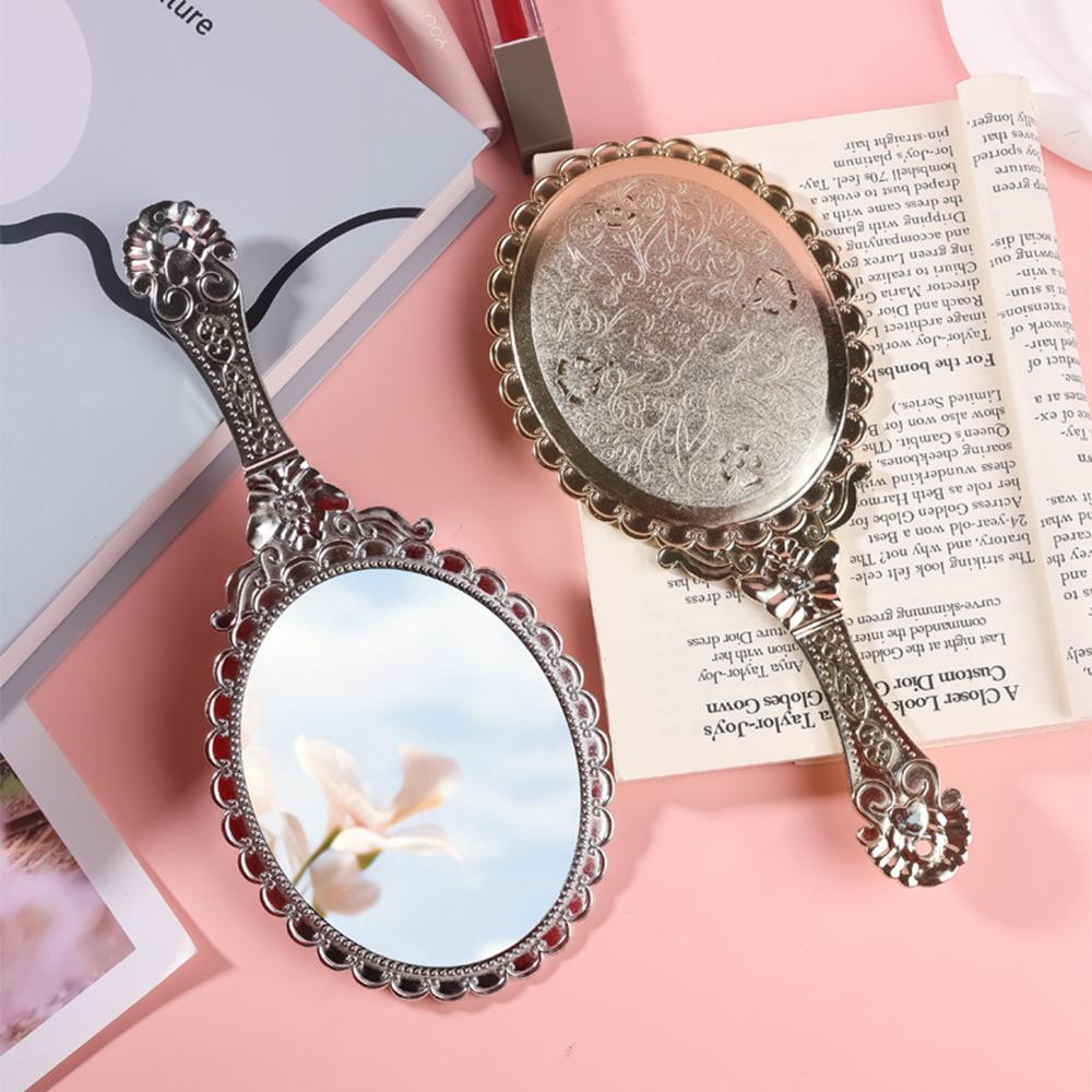 Vintage European Handheld Makeup Mirror Luxury Embossed Flower Hand Mirror Portable Cosmetic Mirror Vanity Tools for Women Gift