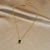Luxus Temperament Geometrische Quadratform Goldrand Grüner Edelstein Zirkon Anhänger Halskette für Damen Edelstahl Schmuck