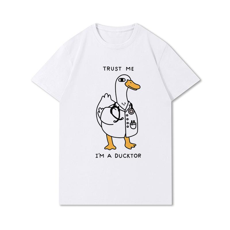 Letní trička větší velikosti pro ženy Whisling Duck Potištěné Neformální tričko s krátkým rukávem Topy 100% bavlna Oversize O Trička s výstřihem