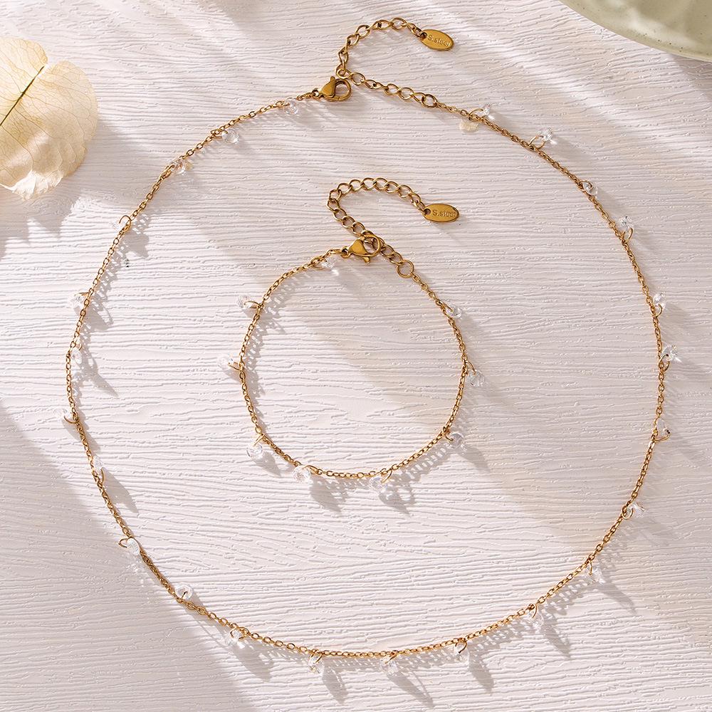 European American Luxury 18K Gold-Plated Zirconia Necklace & Bracelet Set