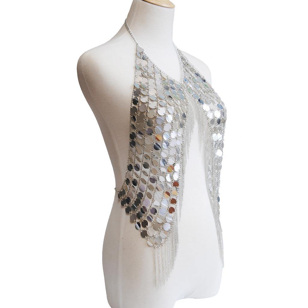Sequin Body Chains Belly Chains Multi-layer Body Chains Tassel Chest Chains Body Jewelry Alloy Material for Women Girls