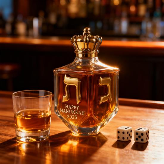 Yousheng Chanukka Whiskey Dekanter 2025 300ml Goldbeschriftete Glasflasche Feiertags-Hausbar-Dekor Jüdisches Kultursymbol Geschenk