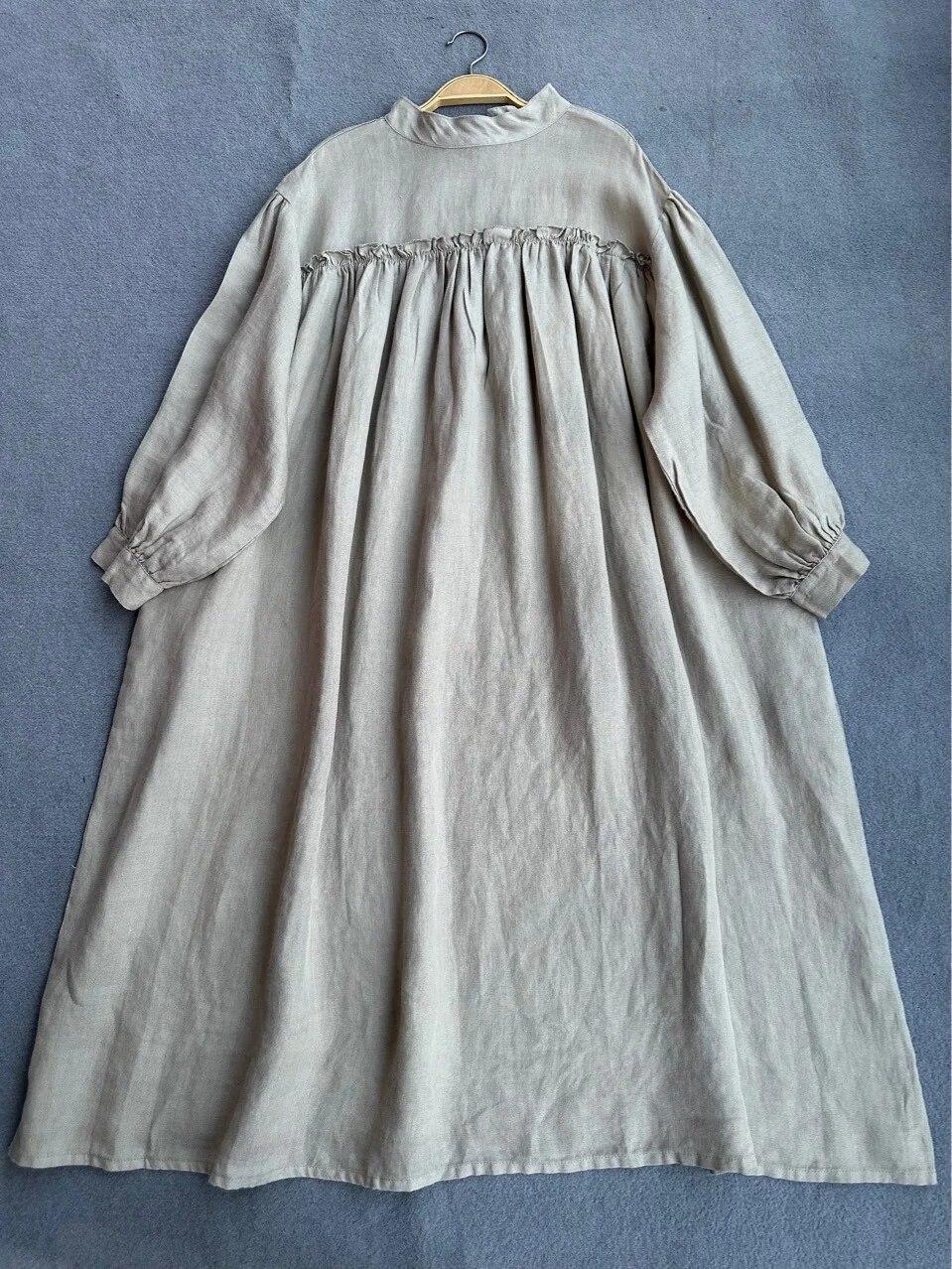 

Жіноча сукня з довгими рукавами, японська лялька Johnature, грибок, весна, осінь, суцільний колір, вінтажні рендерні жіночі сукні One Size світло-сірого кольору