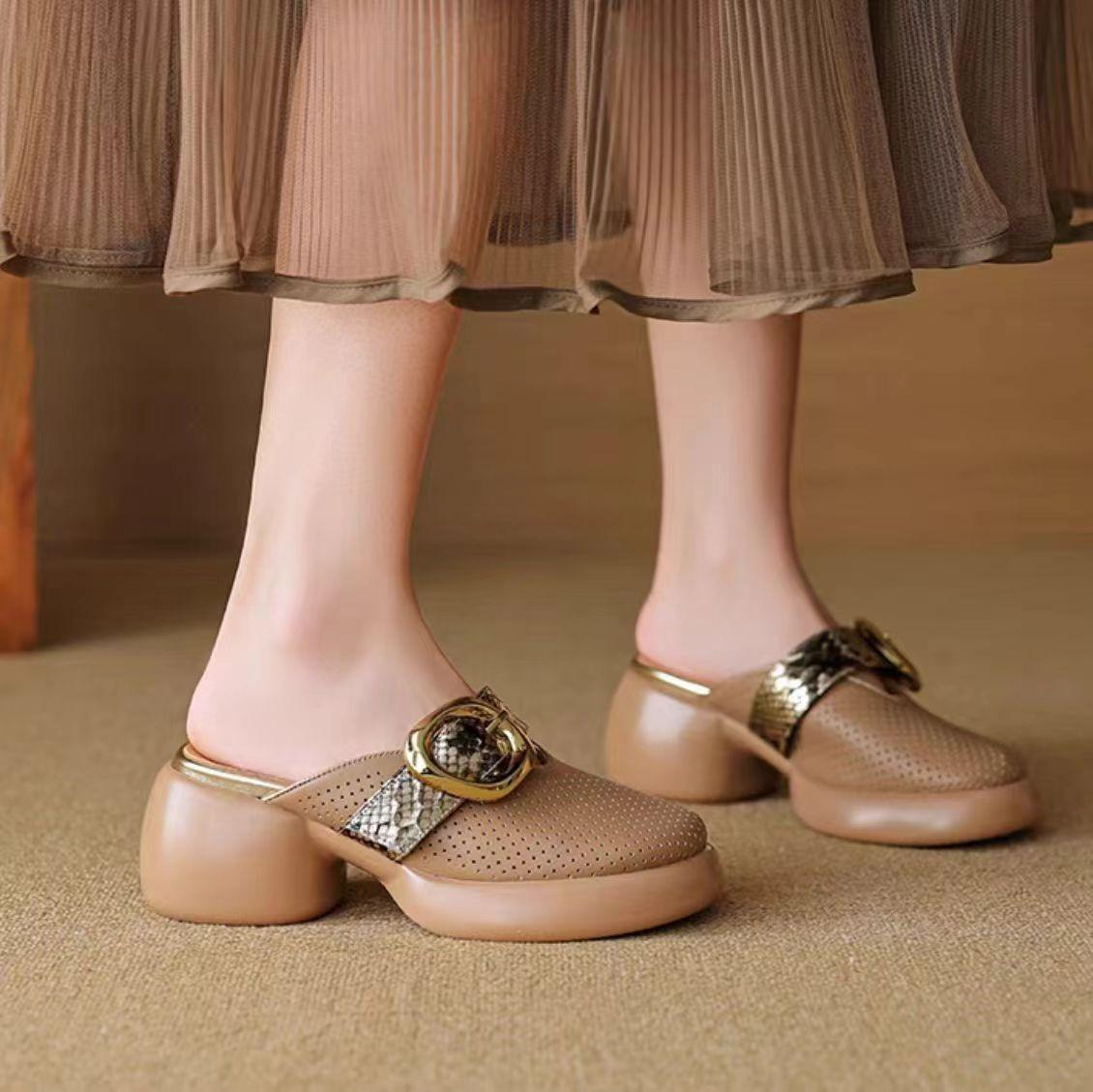 

Модные женские туфли на высоком каблуке и платформе, полутапочки из кожи, женские туфли с острым носком, женские офисные туфли Chaussure, элегантные туфли с открытой спиной 38 хаки