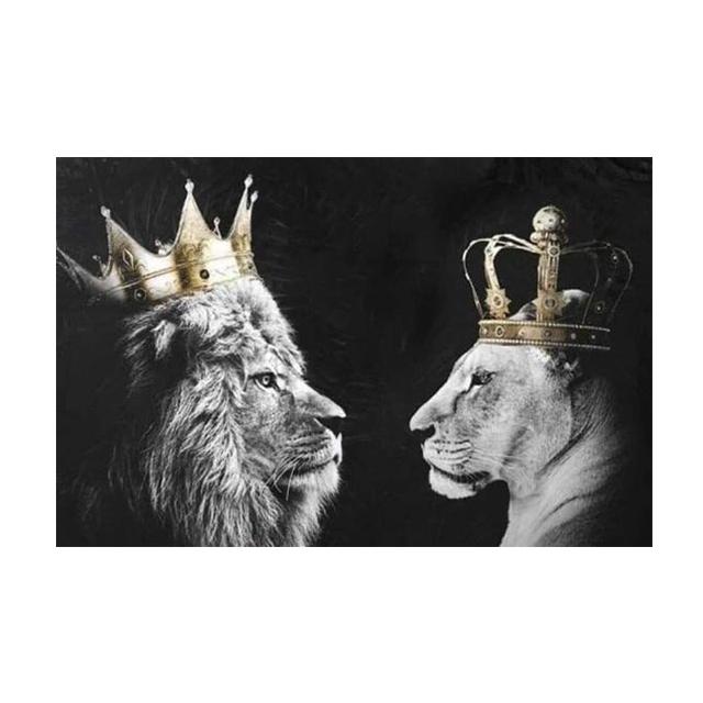 Lion Family Crown Print Canvas Painting Gallery Grade Wall Decor Posters Abstract Animal Autograph Black and White Pictures Gift