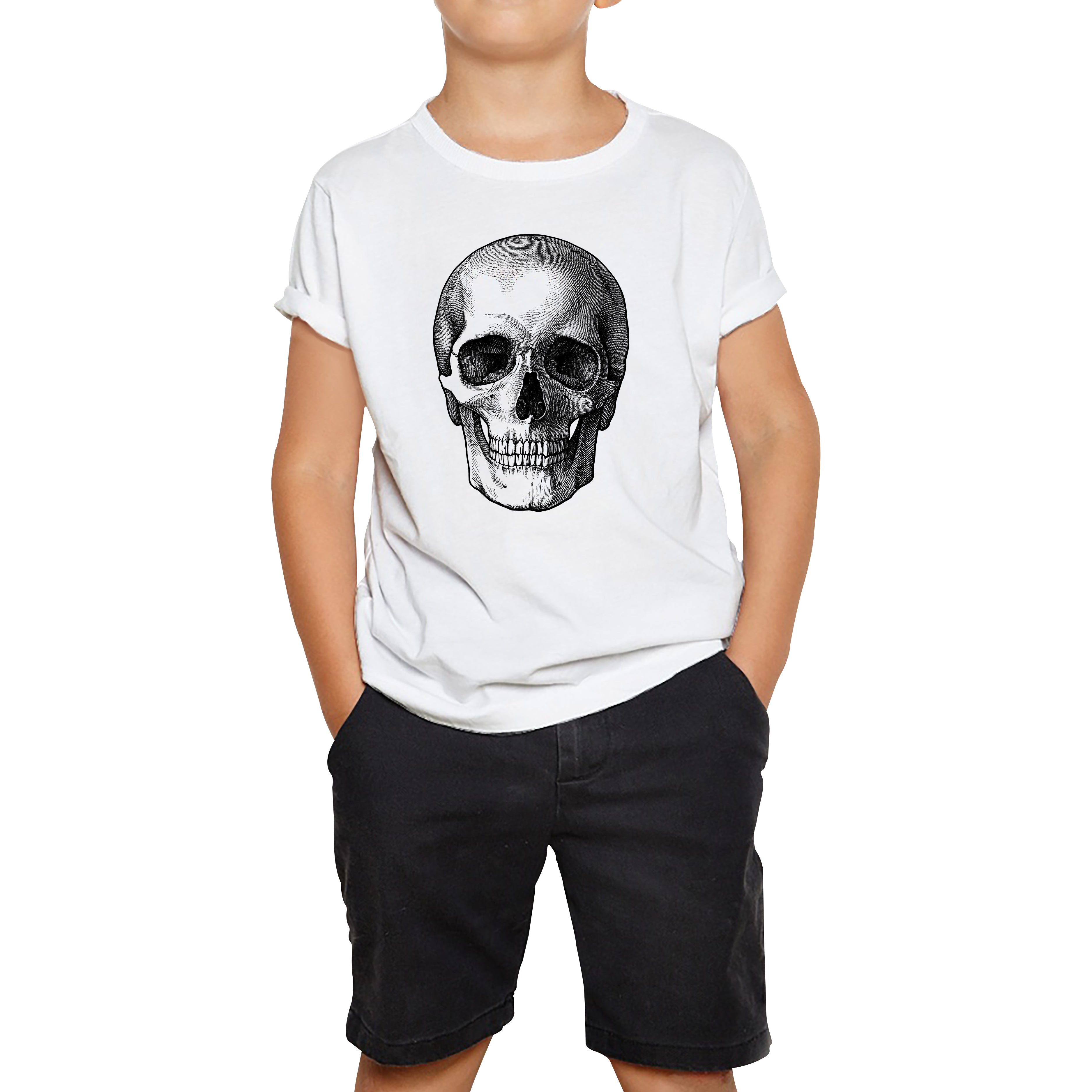 

Skull Face Bikers Racers Novelty Design Spooky Funny Kids Tee 140