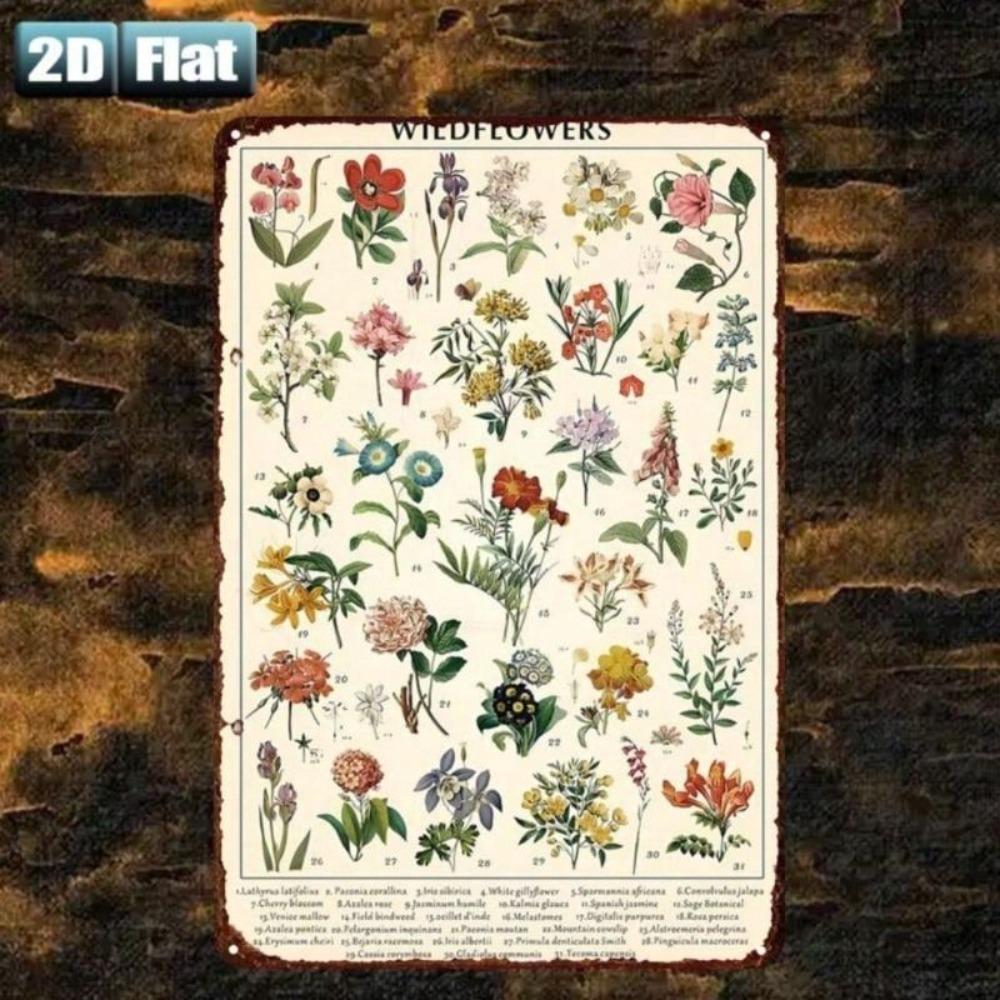 Vintage Metal Sign with Wildflowers 20x30cm Retro Wall Decor for Home Restaurant