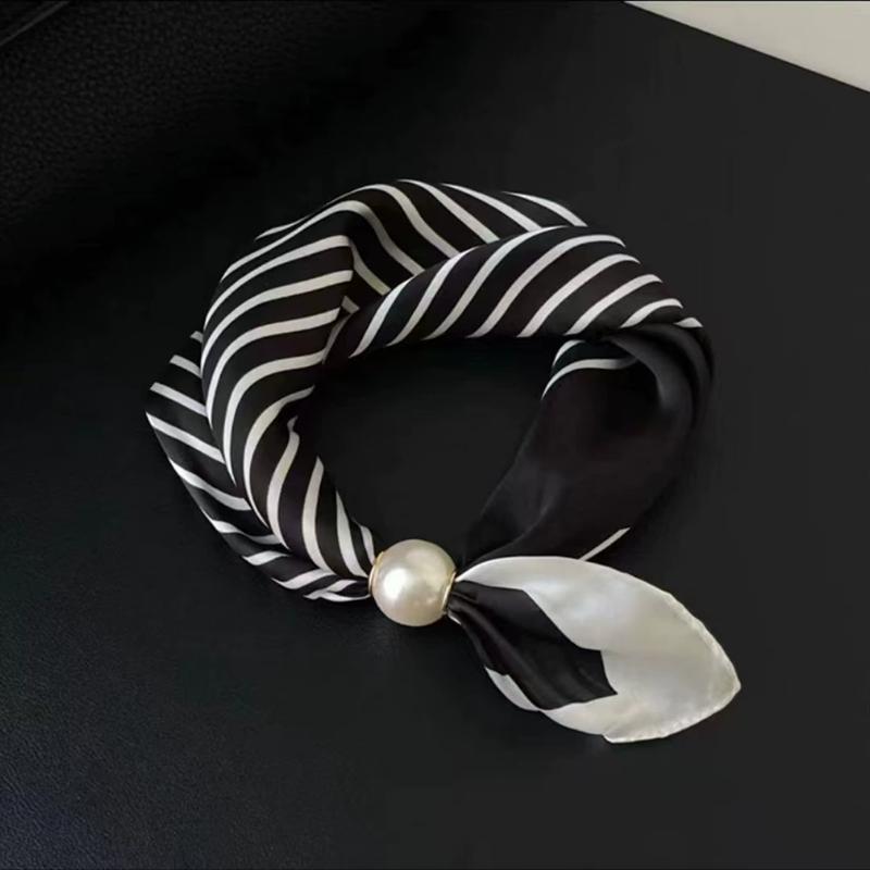 

WTEMPO Spring Summer Small Square Scarves Pearl Decor Magnetic Buckle Scarves DIY Printed Women s Scarves 1pc чёрный