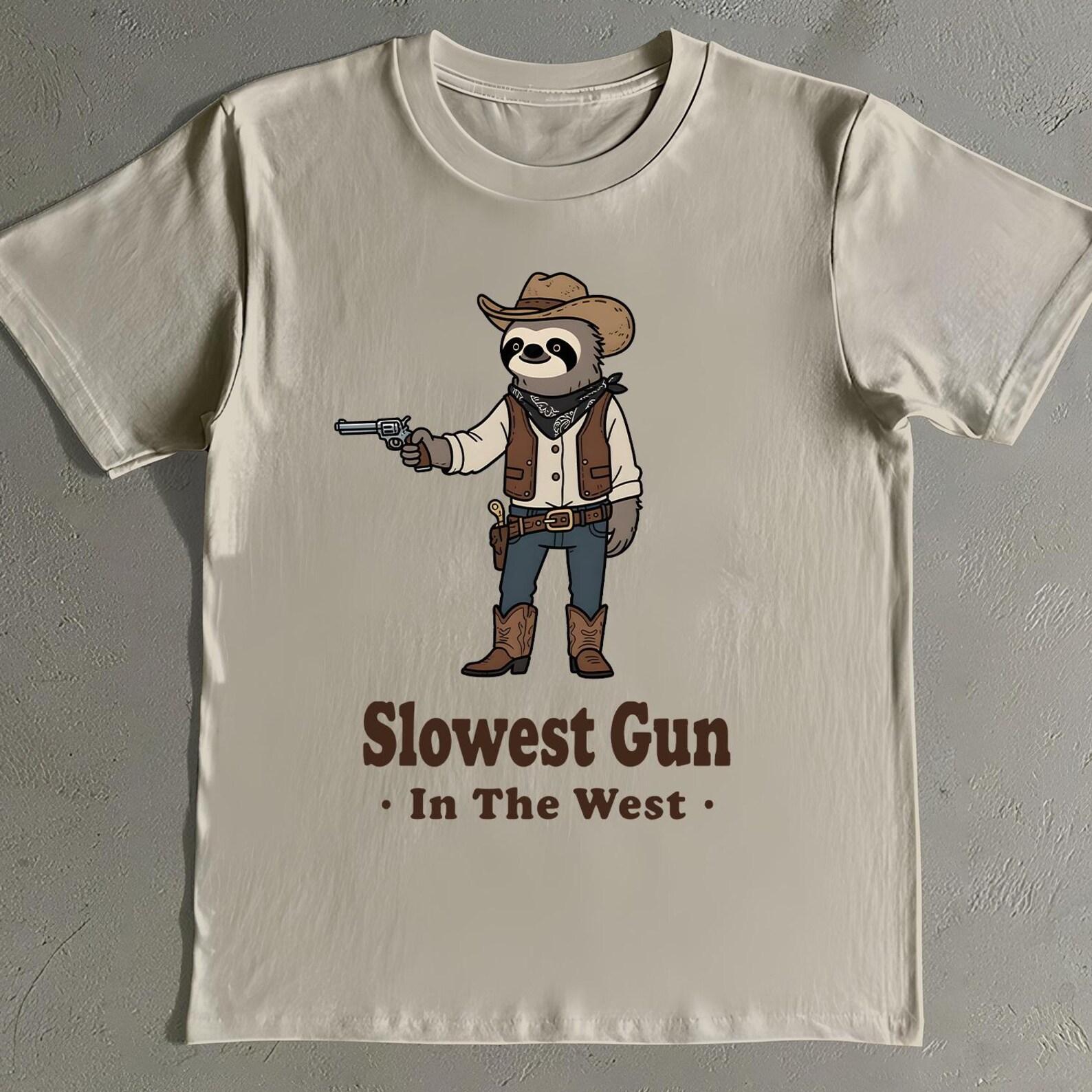 Slowest Gun In The West Shirt - Funny Sloth Cowboy T-Shirt - Western Tee M