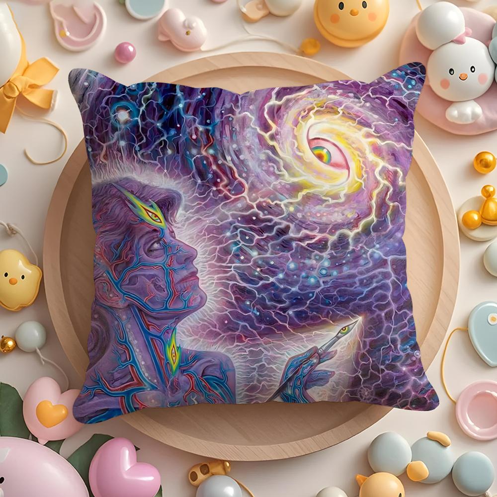 A-Alex Grey Trippy Psychedelic Cushion Cover Plush Fabric Soft Double-Sided Printed Sofa Pillow Case Colorfast Home Decor Gift
