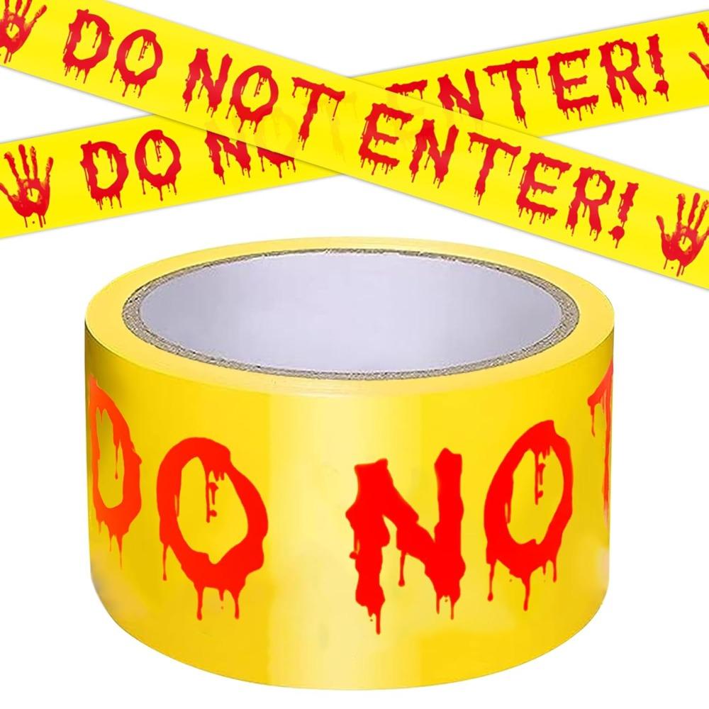 1 Pack Halloween Decoration Hazard Warning Tape, Yellow Horror Warning Tape Roll Roadblock Safety DIY Decoration, 4.8cm 25m