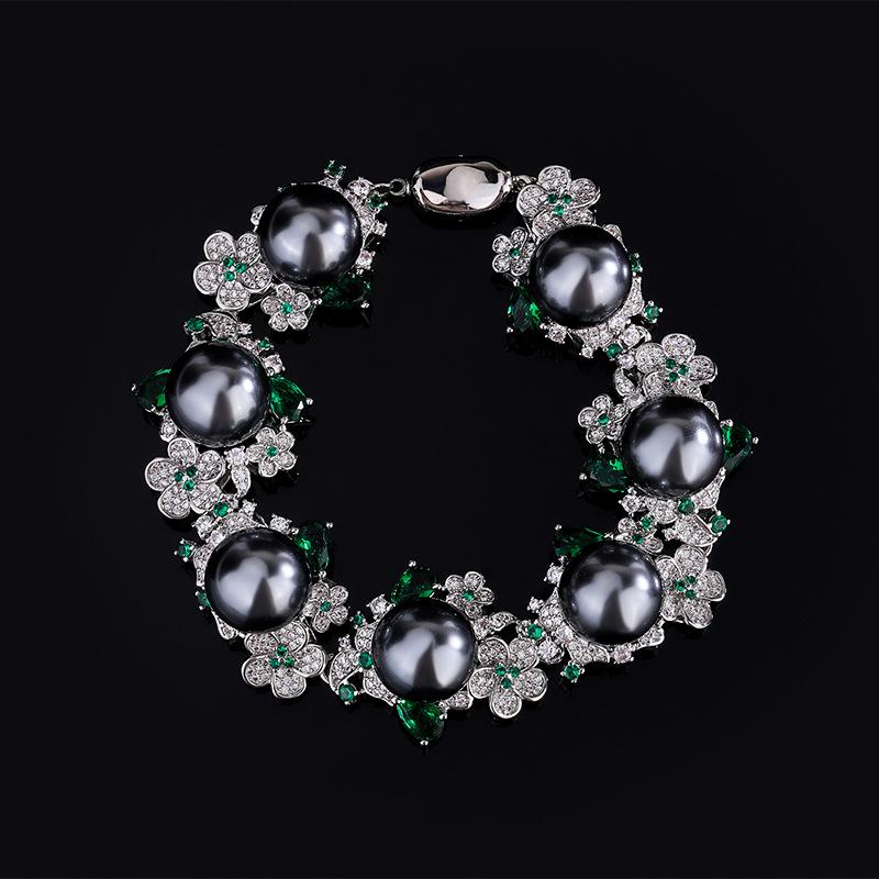Austrian Palace Flower Pearl Bracelet Sea Water Grey Shell Freshwater Daxi Di Gong Ting Feng Women's Style