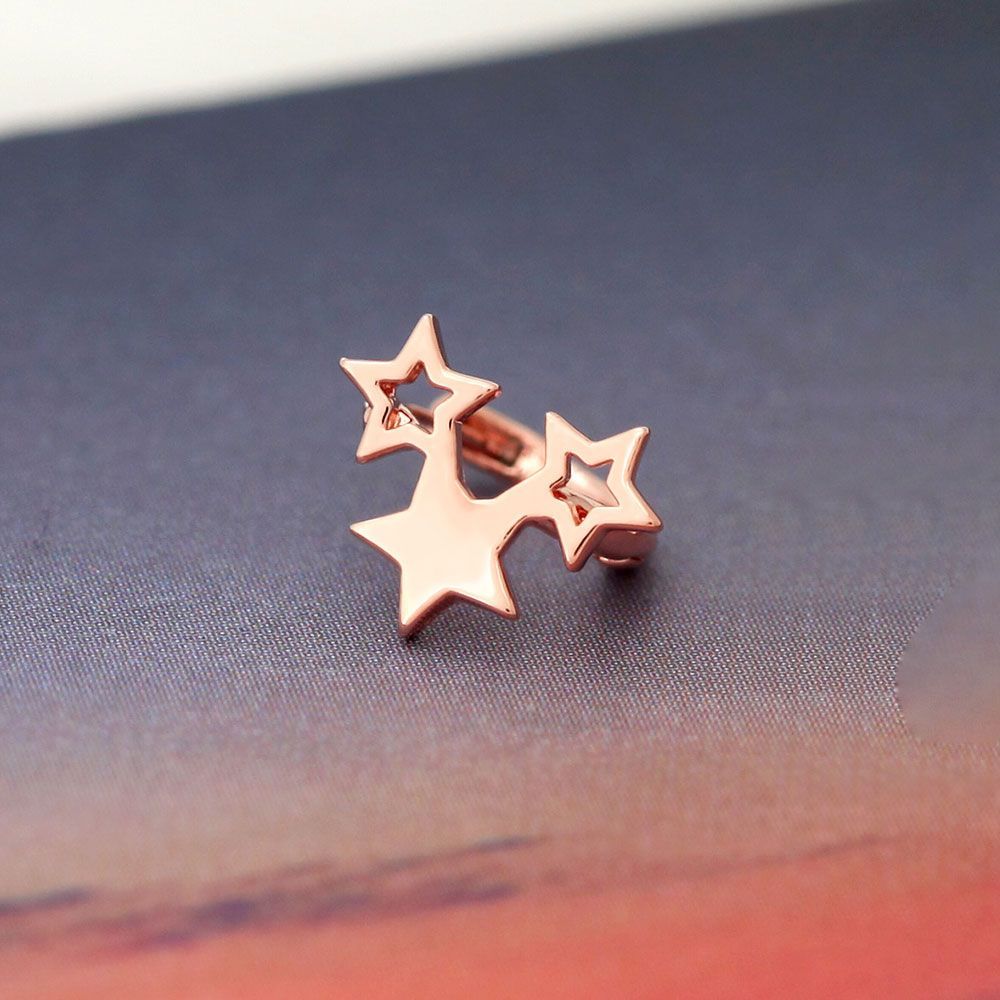 14K Gold Needle Three-pointed Star Piercing Rose Gold Star Ring