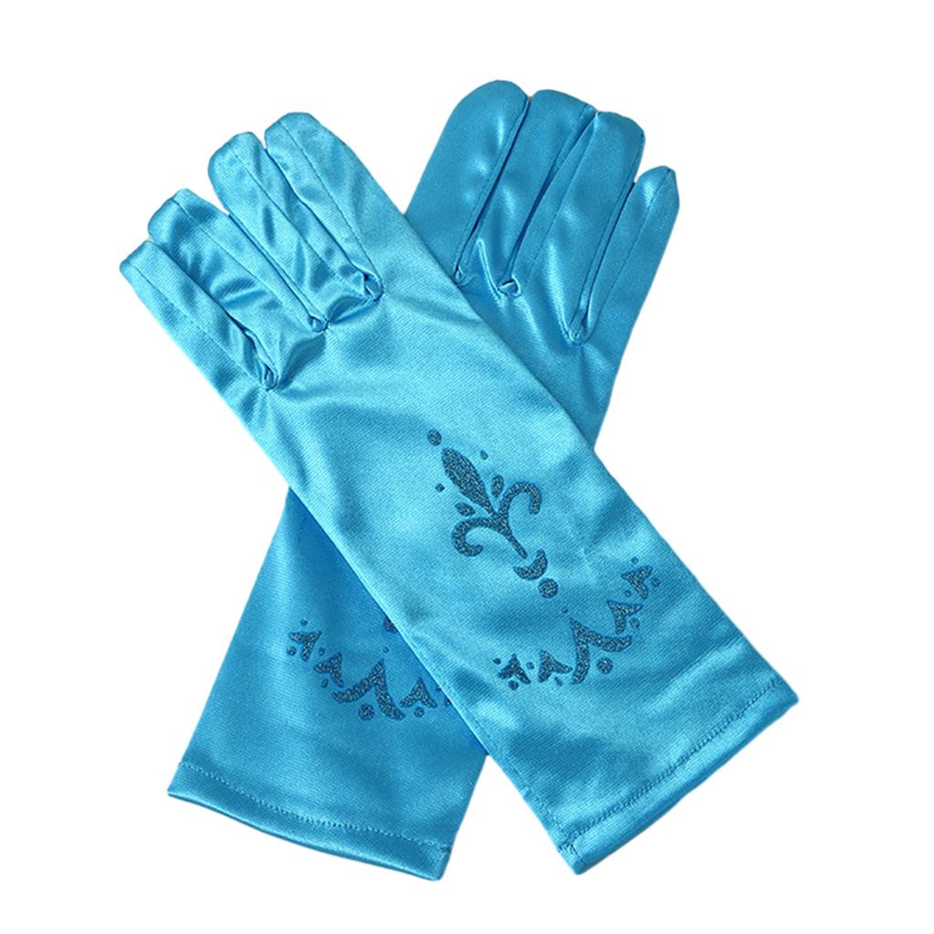 Girls Ice Princess Long Satin Gloves Sequins Print Snow Queen Dress Up Gloves Solid Color Kids Cosplay Performance Glove