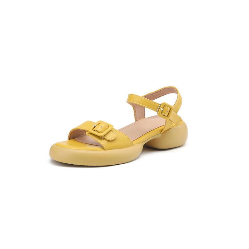 Summer Student Sandals Women's Round Head New Sandals Rubber Soft Sole Platform Sandals Buckle Girl Word with Sandals