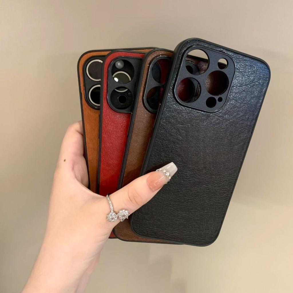 Minimalist Leather Phone Case for Apple iPhone 16 Pro Max - PU Leather PC Frame Shockproof Creative Full Cover for iPhone 16/15/14/13/12/11/Pro/Plus