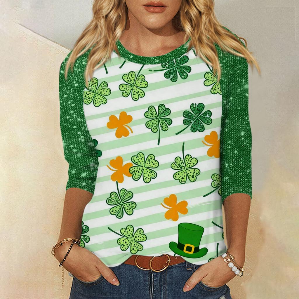 Damer St. Patrick's Day-tryck Rund hals Trekvartsärm Topp