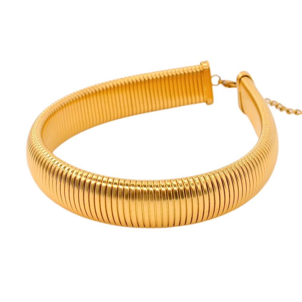 European Punk 18K Gold Titanium Steel Elastic Choker Necklace with Goose Throat Collar
