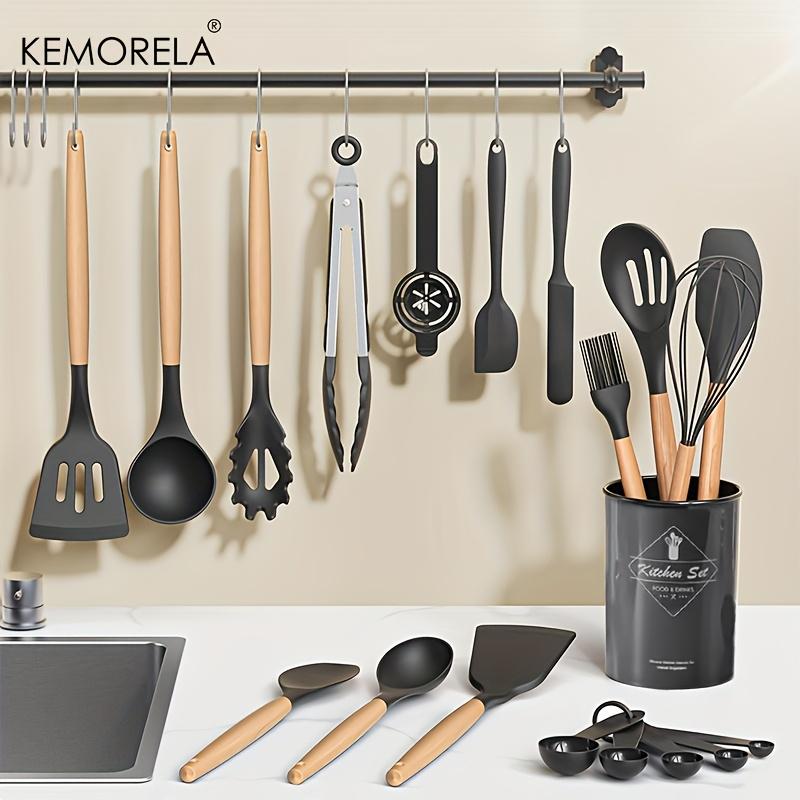 30PCS Silicone Cooking Set Heat-Resistant Silicone Utensils with Wooden Handles Non-Stick Cookware Safe, Mother‘s Day Gift Set