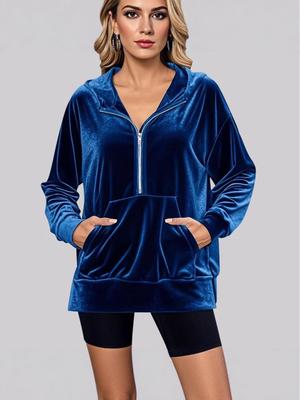 2025 AW Women's Gold Velvet Hooded Loose Long Sleeve Zipper Jacket