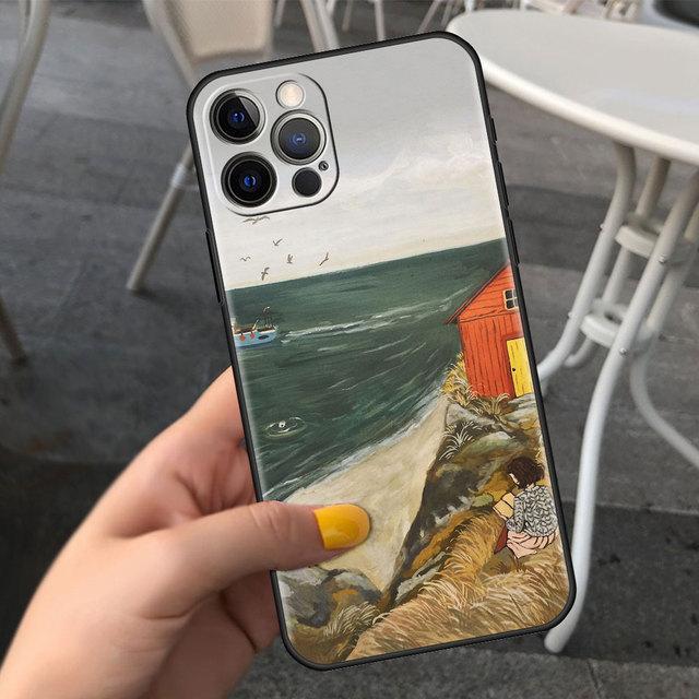 Etui na telefon komórkowy dla Apple Iphone 13 12 11 Pro 7 8 Plus Czarne Cubierta X Xr 6 6s 5 5s Luksusowe Etui na telefon komórkowy Kreskówkowy Krajobraz Dziewczyna