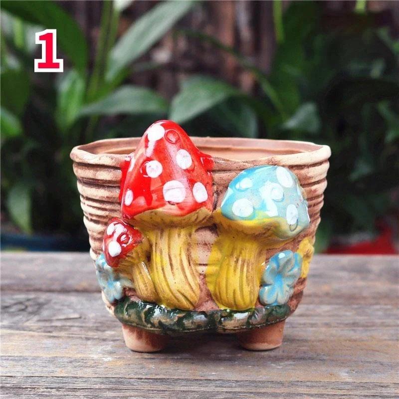 Jardim personalidade cogumelo grés suculento vaso de flores sala estar decoração plantador artesanato vintage bonsai potes