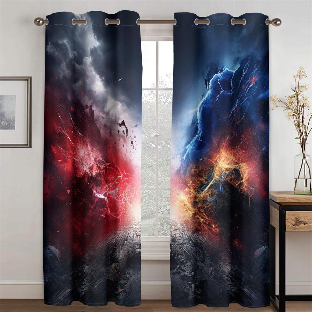 

3D Wonderful Soccer Curtains Red Blue Sci-fi Style Living Room Bedroom Kitchen Entertainment Sports Venue Decorative 2 pcs 100W240H(CM)X2PCS&Grommet Top