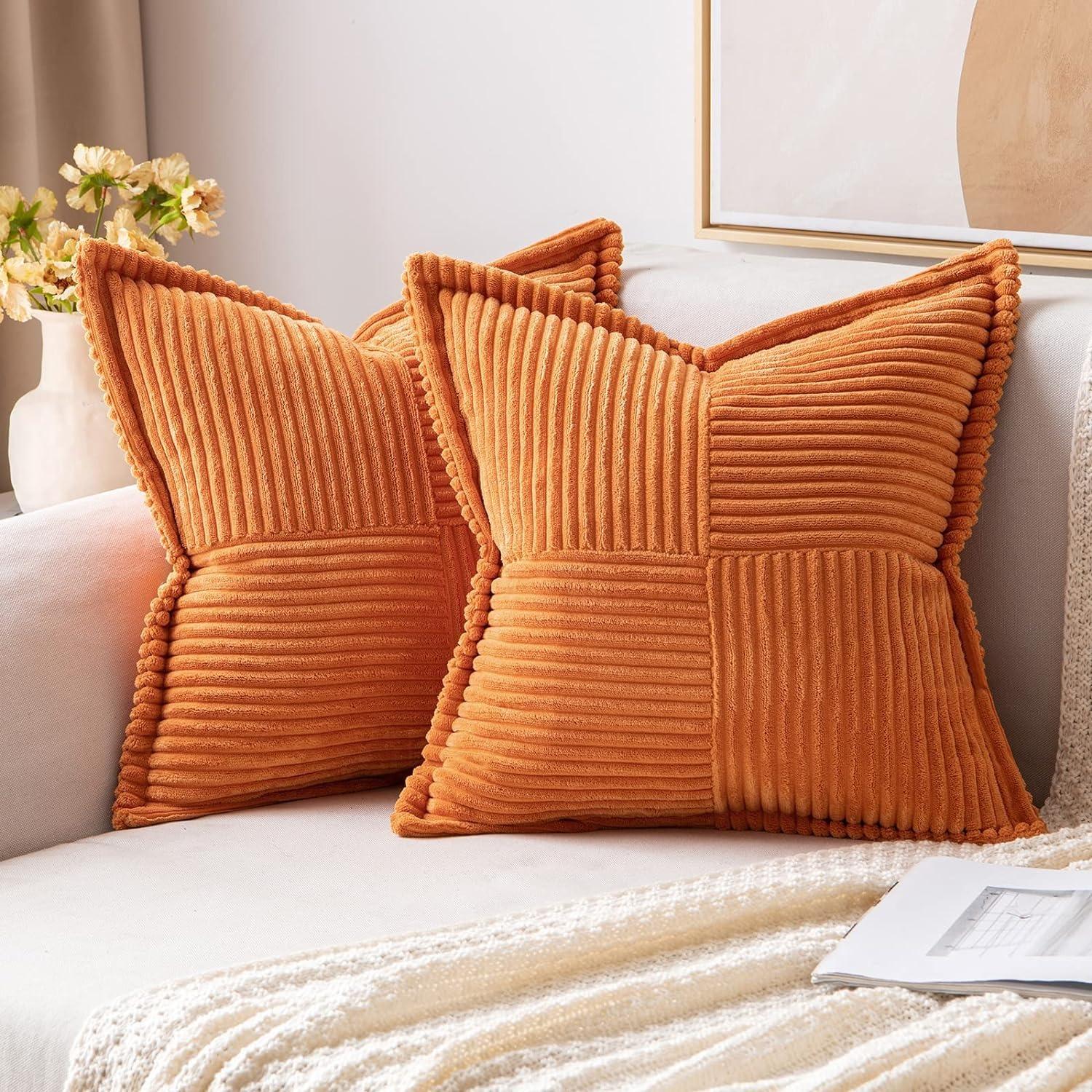 Kussensloop Decoratieve Huis Kussens Rood Retro Corduroy Zachte Pluche Kussensloop voor Bank Bank Kussenhoes 45x45 Kussen Knuffels 18Inch 45x45CM (1 Pcs) oranje